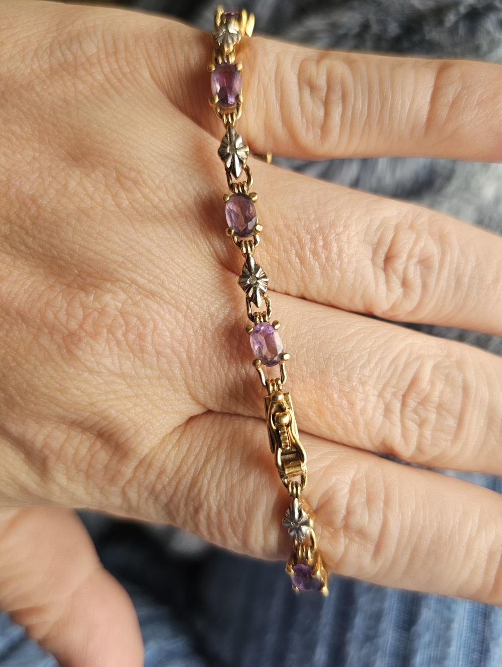 Sterling amethyst & diamond bracelet. Stamped 925 has a gold wash. Beautiful! - Picture 2 of 5